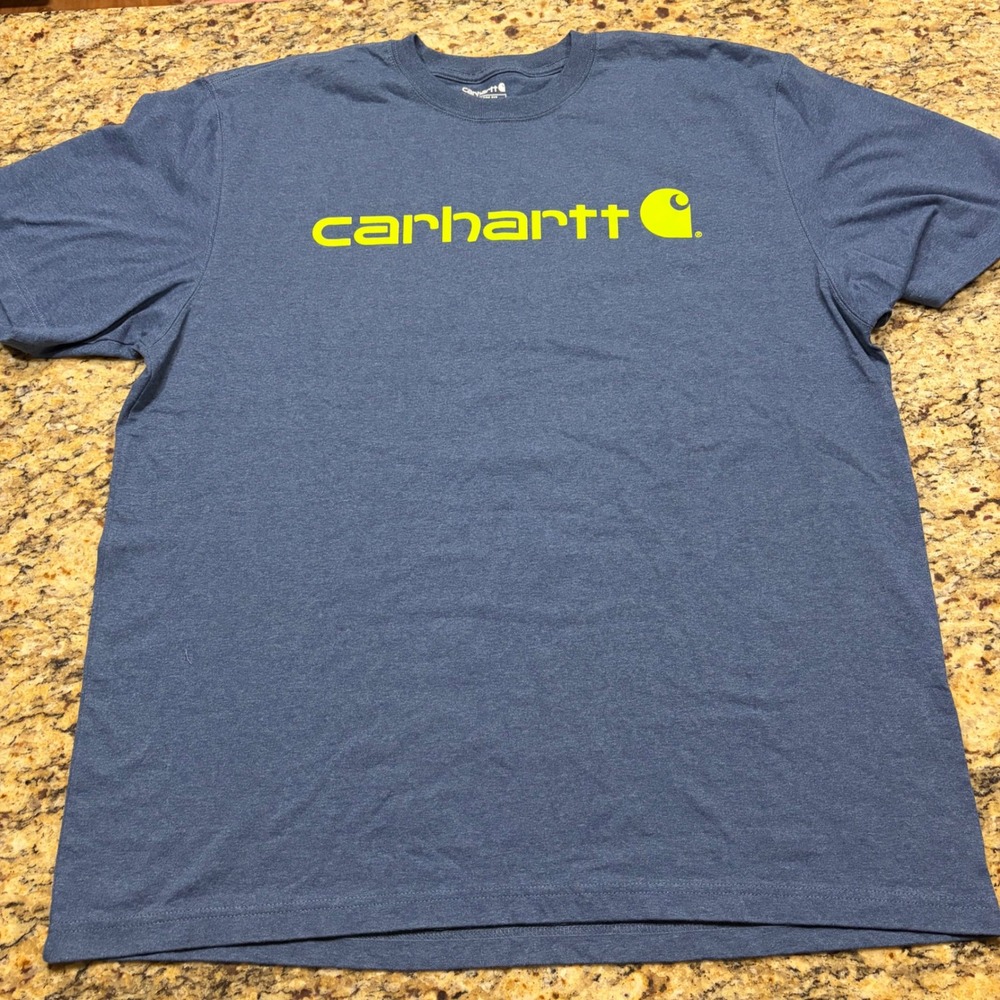 Carhartt Mens XL Loose Fit Graphic T-Shirt Blue Yellow Logo Short Sleeve Tee ws